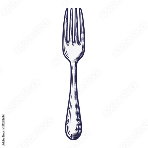 Isolated vintage style Fork, drawing with transparent background. Fork drawing of kitchen utensil, a dining implement. Decorative Fork art for prints, invitations, posters,