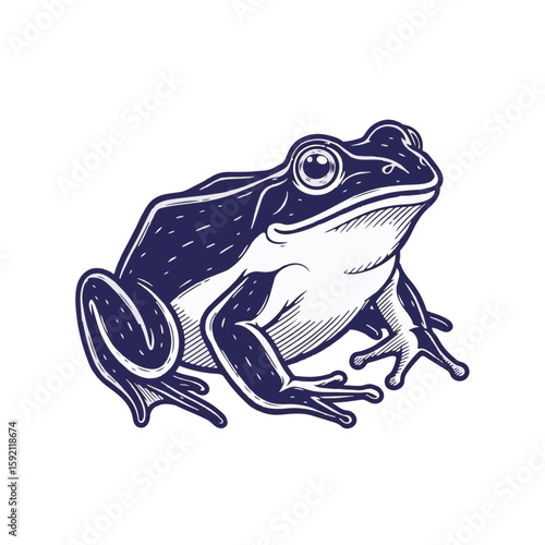 Frog artwork featuring amphibian illustration, showcasing distinctive amphibian. Frog illustration evokes whimsical charm. Depicting amphibian with detailed line work,