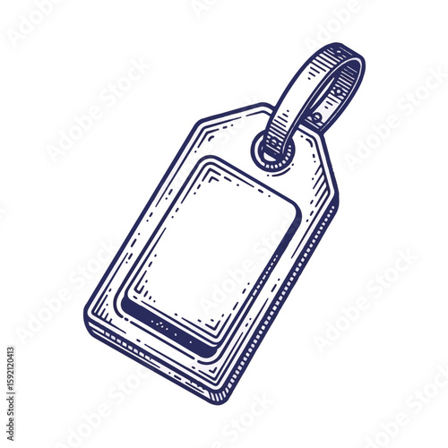 Luggage tag, a sketch of travel label on transparent backgro for branding projects. Luggage tag with place for text is perfect attribute for tourism. Hand drawn luggage tag for transparent background.