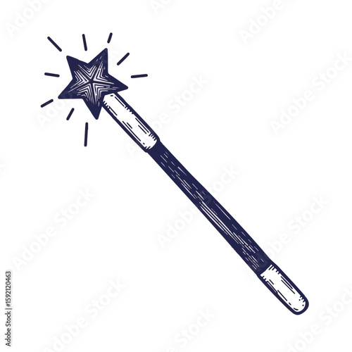 Magic wand with star creates enchantment and wonder on transparent background. Magic wand design sparkles with light, casting a spell for magical moments.
