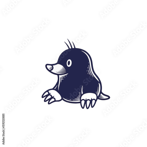 Mole illustration on transparent background for creative projects. Cartoon mole with simple lines presents friendly design. Mole illustration can be used as element for web pages or as sticker.