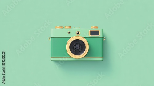 Wallpaper Mural Vintage Style Green Camera with Gold Accents on Soft Mint Background Torontodigital.ca
