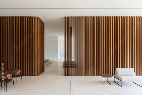 Minimalist modern living room design with wood accents