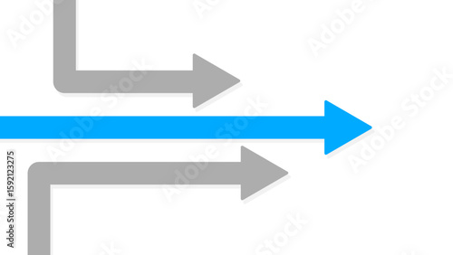 A blue arrow moves straight to the right, bypassing two grey arrows on a white background