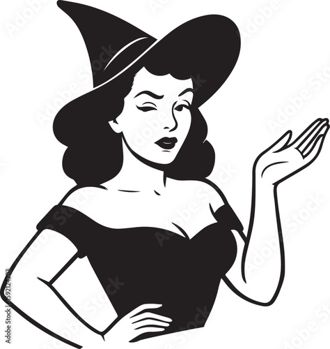 halloween retro witchy woman with hat