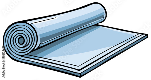 Cartoon partially rolled up yoga mat clipart illustration 
