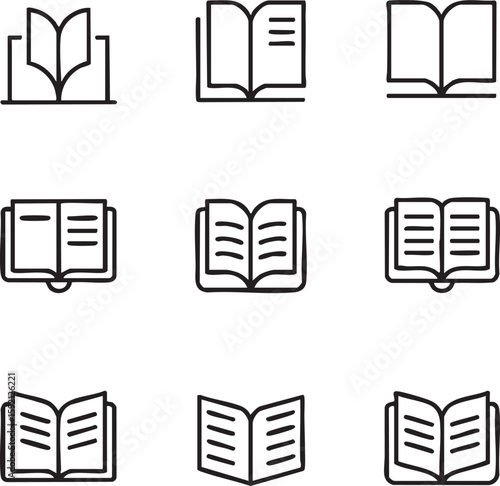 Book vector icon set line style,editable stroke reading,education,knowledge,open book,pages,literature,library,ebook,study icon set