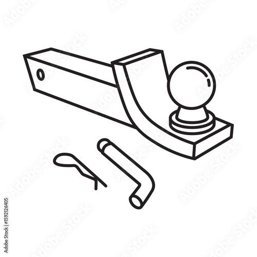 Trailer Hitch Mount Tow Ball on white background. Symbol outline editable stroke. Vector illustration EPS 10.
