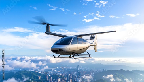 Wallpaper Mural Silver eVTOL aircraft over city Torontodigital.ca