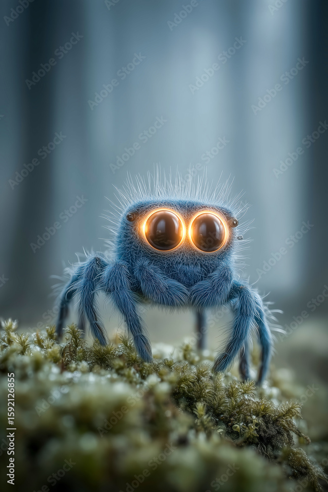 Fototapeta premium Cute Fantasy Spider with Glowing Eyes in a Forest