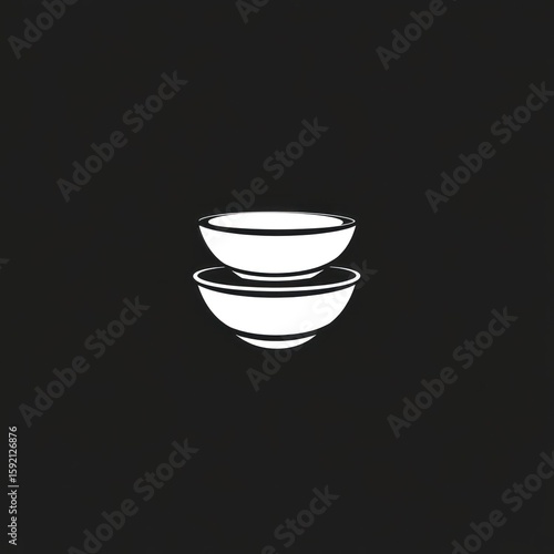 Two white bowls stacked vertically on black background