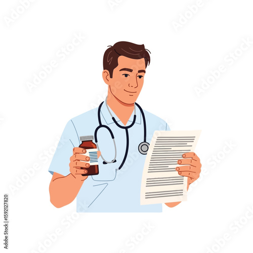 A doctor examines a patient's prescription and medication.
