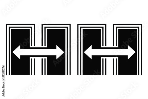 Two opposing arrows between parallel lines forming h shapes
