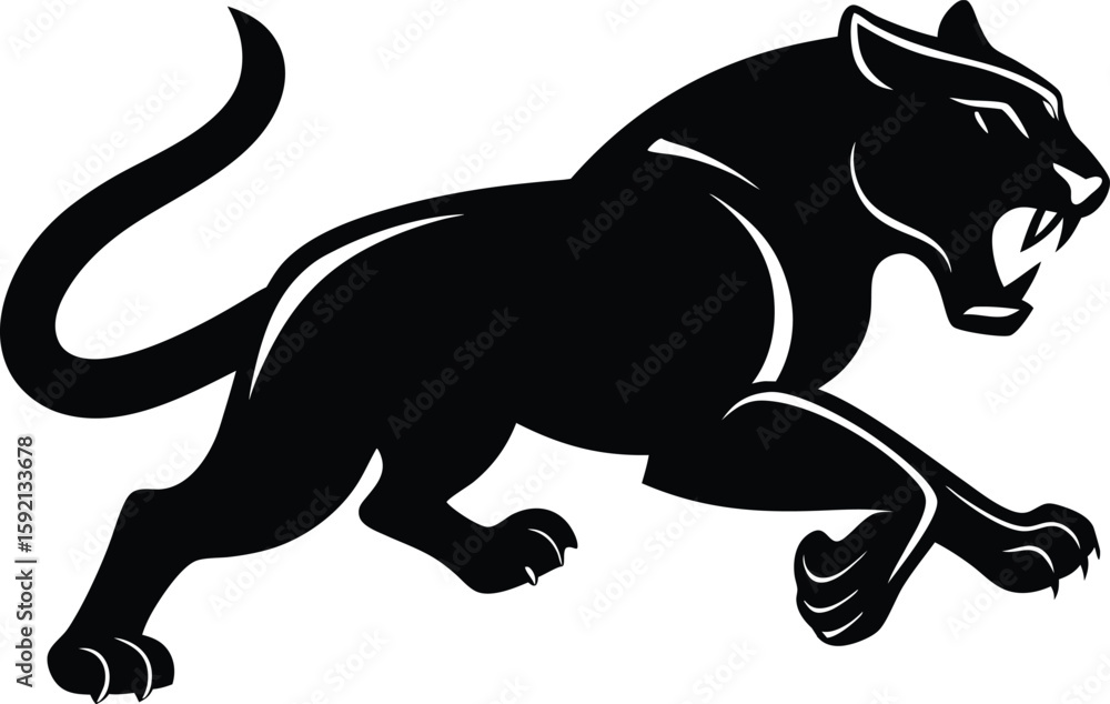 Obraz premium Leaping Black Panther Vector Silhouette