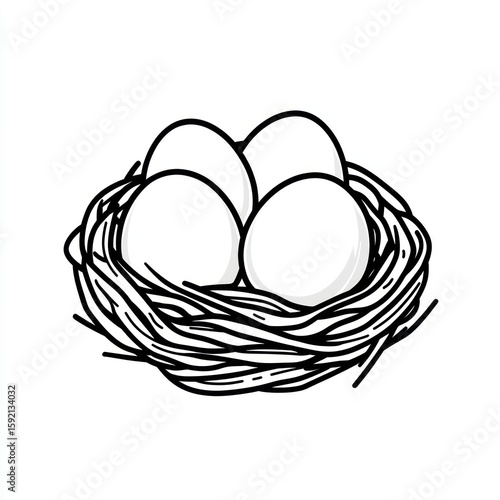 Simple black and white illustration of eggs in a nest