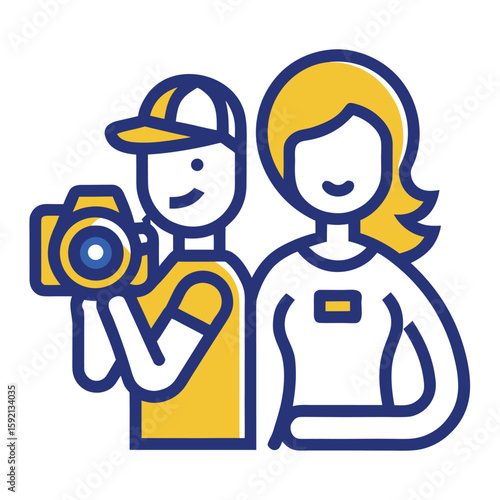 photoshoot a blue and gold icon of a photographer