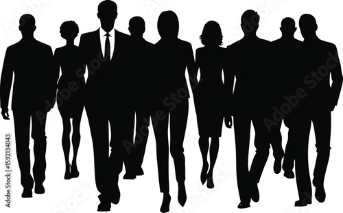 Silhouette of Business People Group Walking Forward