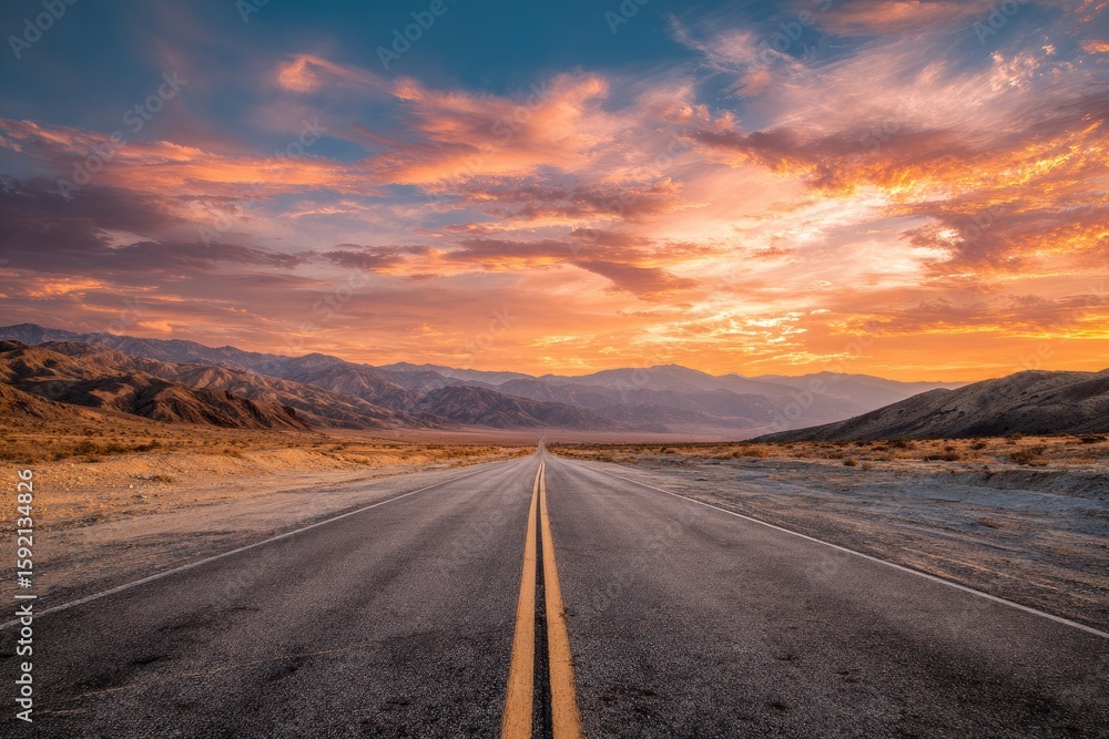 Fototapeta premium Desert highway at vibrant sunset
