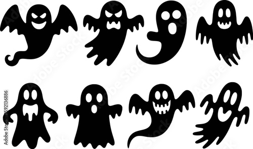 Spooky Halloween Ghost Silhouettes Collection scary black