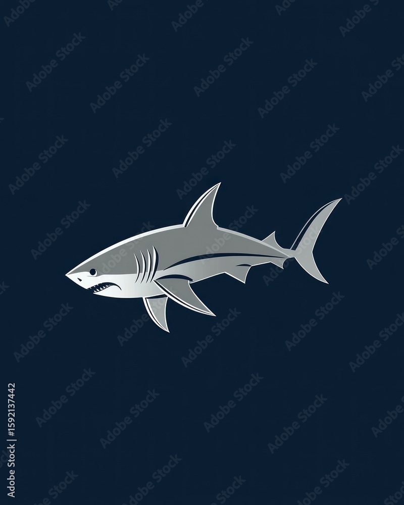 Naklejka premium Silver shark silhouette against dark background