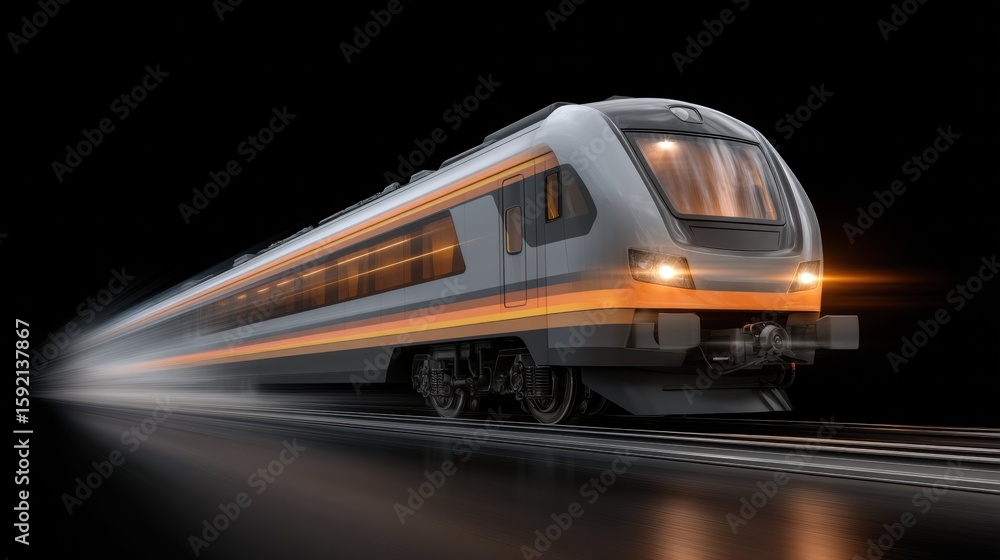 Fototapeta premium Dynamic Data Train with Glowing Visualization Futuristic Concept High-Speed Transport Dark Environment Close-Up View