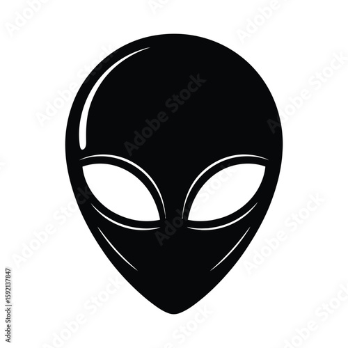 Iconic black alien head silhouette against white background