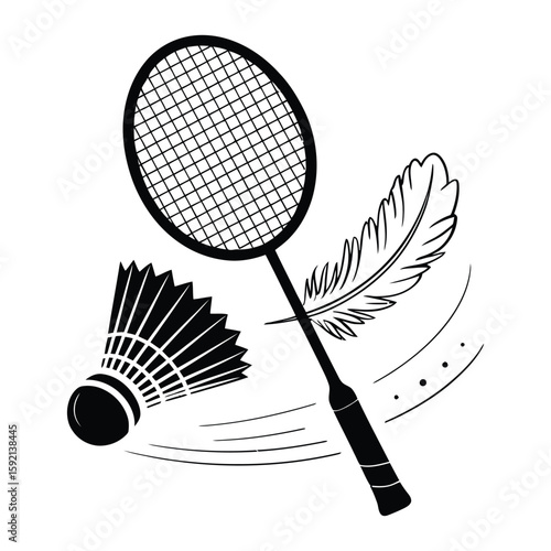 Badminton racket shuttlecock and feather illustration