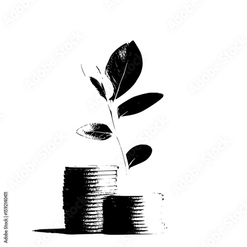 Investment growth concept showing plant growing from stack of coins financial success 100 char vector