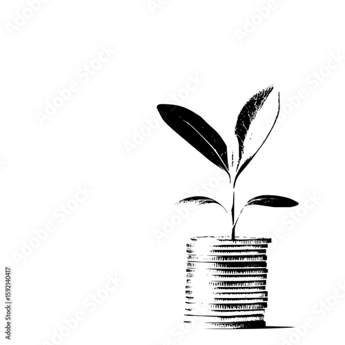 Investment growth concept showing plant growing from stack of coins financial success and wealth building idea vector