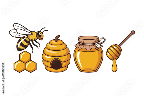 Sweet honey collection with bee and honeycomb