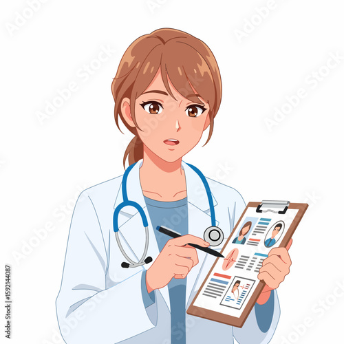 Female doctor holding clipboard and pen explaining medical information