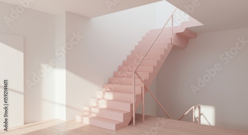 Elegant Light Pink Staircase Design in Modern Minimalist Interior Architecture