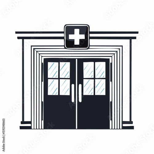 Black and white vector illustration of windows in a home interior setting