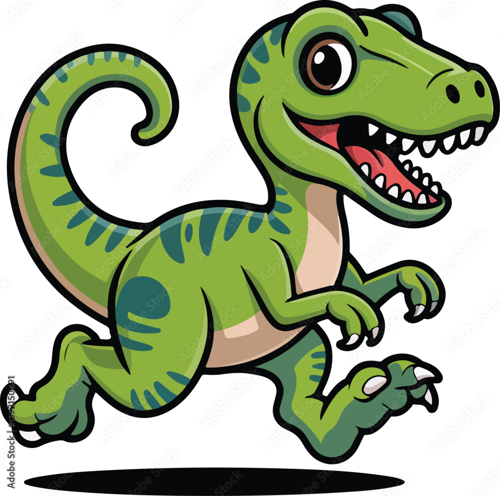 Fototapeta premium Cute cartoon dinosaur running happily.