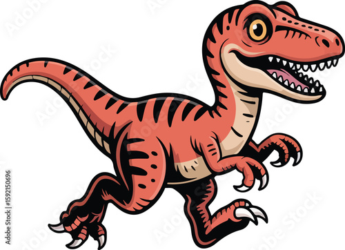Cute cartoon raptor running. This playful illustration features a friendly dinosaur with vibrant colors.
