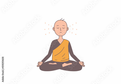Monk meditating in lotus position with calm energy radiating