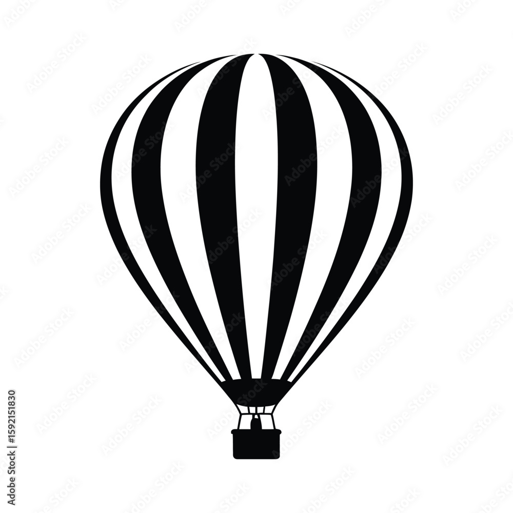 Naklejka premium Striped hot air balloon silhouette with gondola