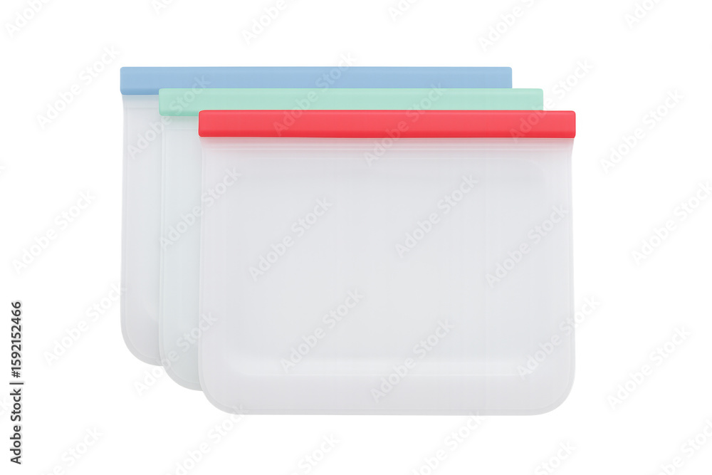 Reusable silicone food storage bags isolated on transparent background Reusable silicone food storage bags isolated on transparent background