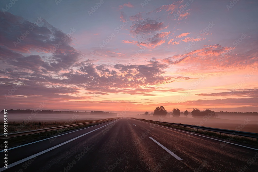 Fototapeta premium Sunrise highway through mist