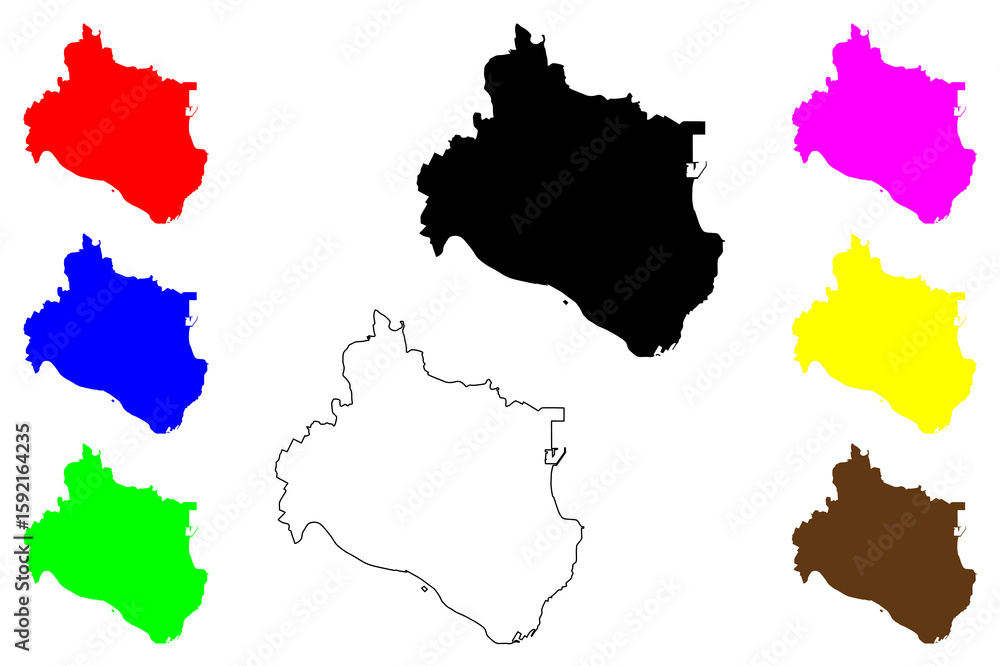 Fototapeta premium Hitachinaka city (Japan, Nihon-koku or Nippon-koku, Kanto region) map vector illustration, scribble sketch Hitachinaka-shi map