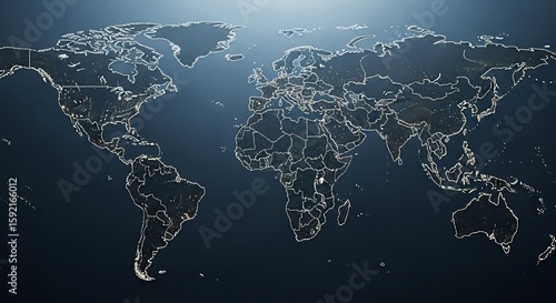 Wallpaper Mural World map illuminated by city lights at night, displaying global connectivity and urban development with high detail. Torontodigital.ca