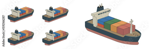 Cargo ships transporting containers across the ocean during daytime, illustrating global maritime trade and logistics