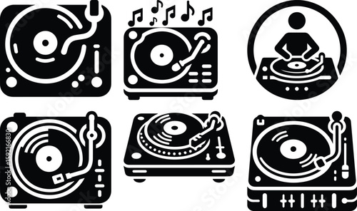 DJ Turntable bundle silhouette icon vector art