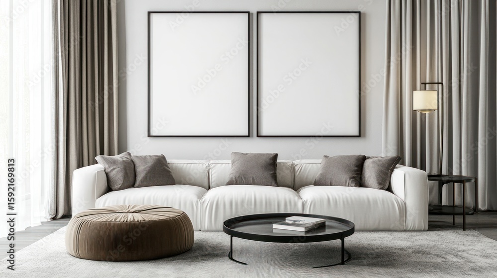 Fototapeta premium Modern living room interior with neutral color palette.