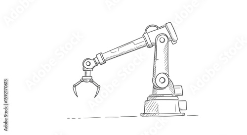 Sketch of an industrial robotic arm on a white background drawing