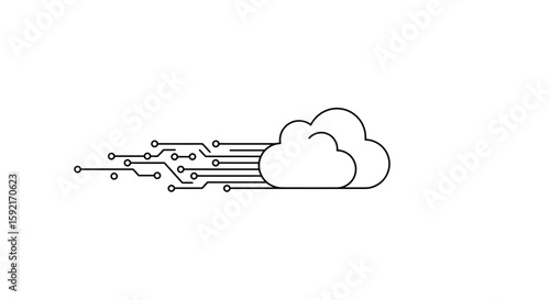 Cloud computing connection with circuit lines on a white background