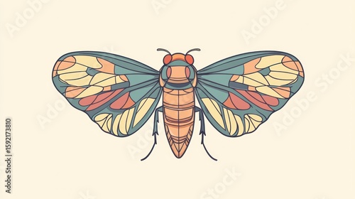 Colorful insect illustration, showcasing intricate patterns