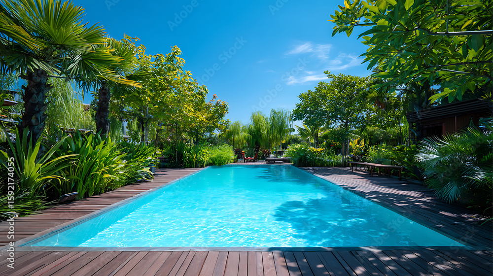 Fototapeta premium Swimming Pool with Tropical Surroundings 