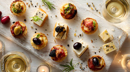 Elegant Platters of Appetizers and Cheese with Wine Glasses