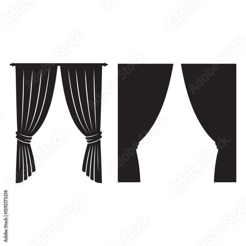 Black curtains draped and tied back vector